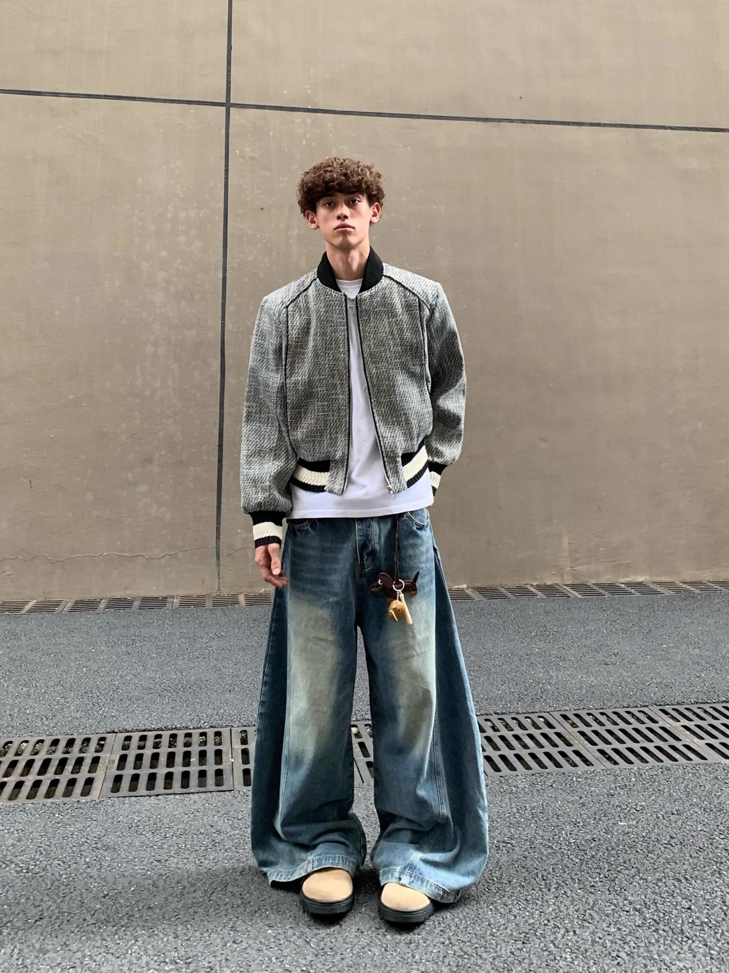 美式复古编织薄粗花夹克春秋新款小香风棒球领拉链微廓型外套上衣