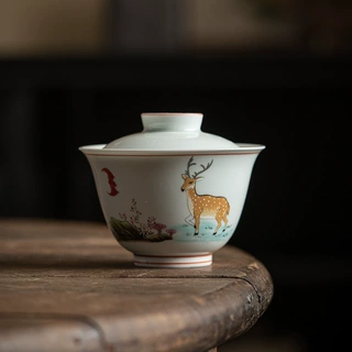 九匠风 陶瓷手工盖碗 仿古功夫茶具青釉手抓碗家用防烫茶碗泡茶碗