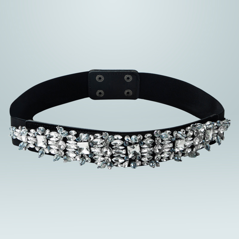 Ceinture Baroque En Tissu Élastique Noir Avec Diamants En Gros Nihaojewelry display picture 5