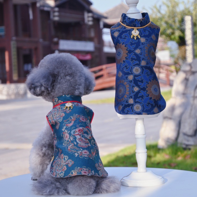 新中式宠物旗袍国风汉服旗袍裙小狗狗猫咪秋季宠物比熊衣服新年装|undefined