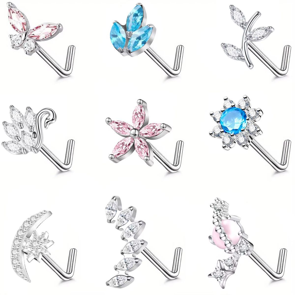 Piercing nez en acier inoxydable avec zircon fin et élégant_voghion.com