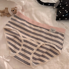 10A抗菌运动风条纹A类阳光棉女生全棉加长裆中腰美式少女纯棉内裤