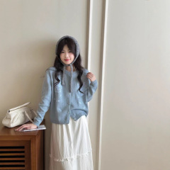 韩系秋季新款长袖圆领重工刺绣花朵针织衫开衫女减龄百搭上衣女装