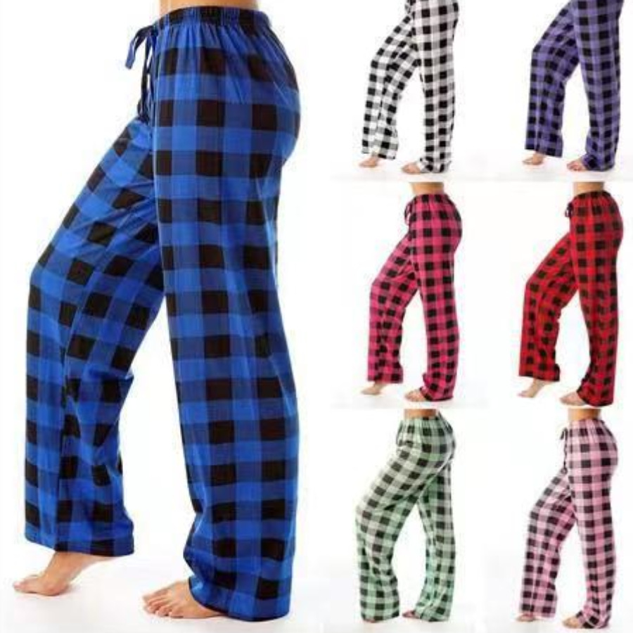 100,000 + a large number of spot Amazon ladies casual pants stretch plaid pyjamas loose rope wide leg pants sleep