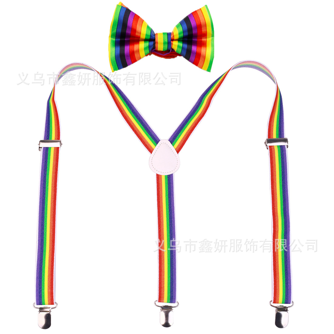 成人背带吊裤带彩虹色美国国旗领结套装表演服饰配件3夹彩虹领结