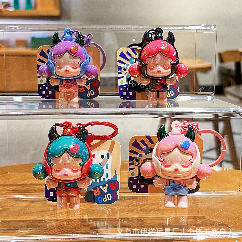 クリエイティブ電気メッキ悪魔眠りの女の子キーホルダーかわいい漫画カラフルな人形カップルバッグペンダント小さなギフト|undefined