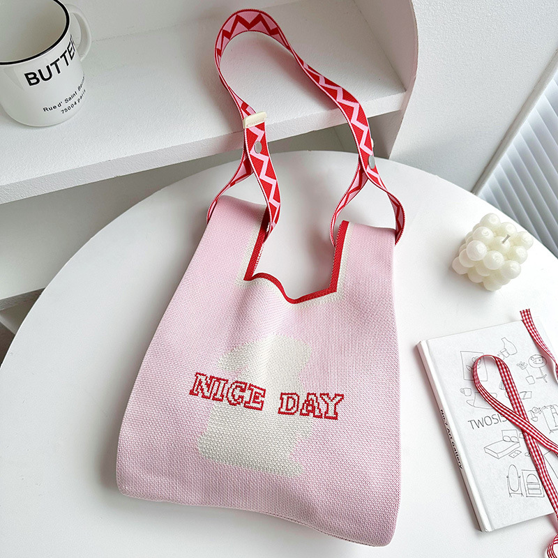 Festival de mediados de otoño Rosa conejo punto hombro bolsa Luna pastel embalaje bolso de gran capacidad mano regalo bolsa de cercanías