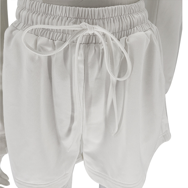 Solid Color Long Sleeve Sweaters Women Clothing Short Two-Piece Casual Shorts Suit