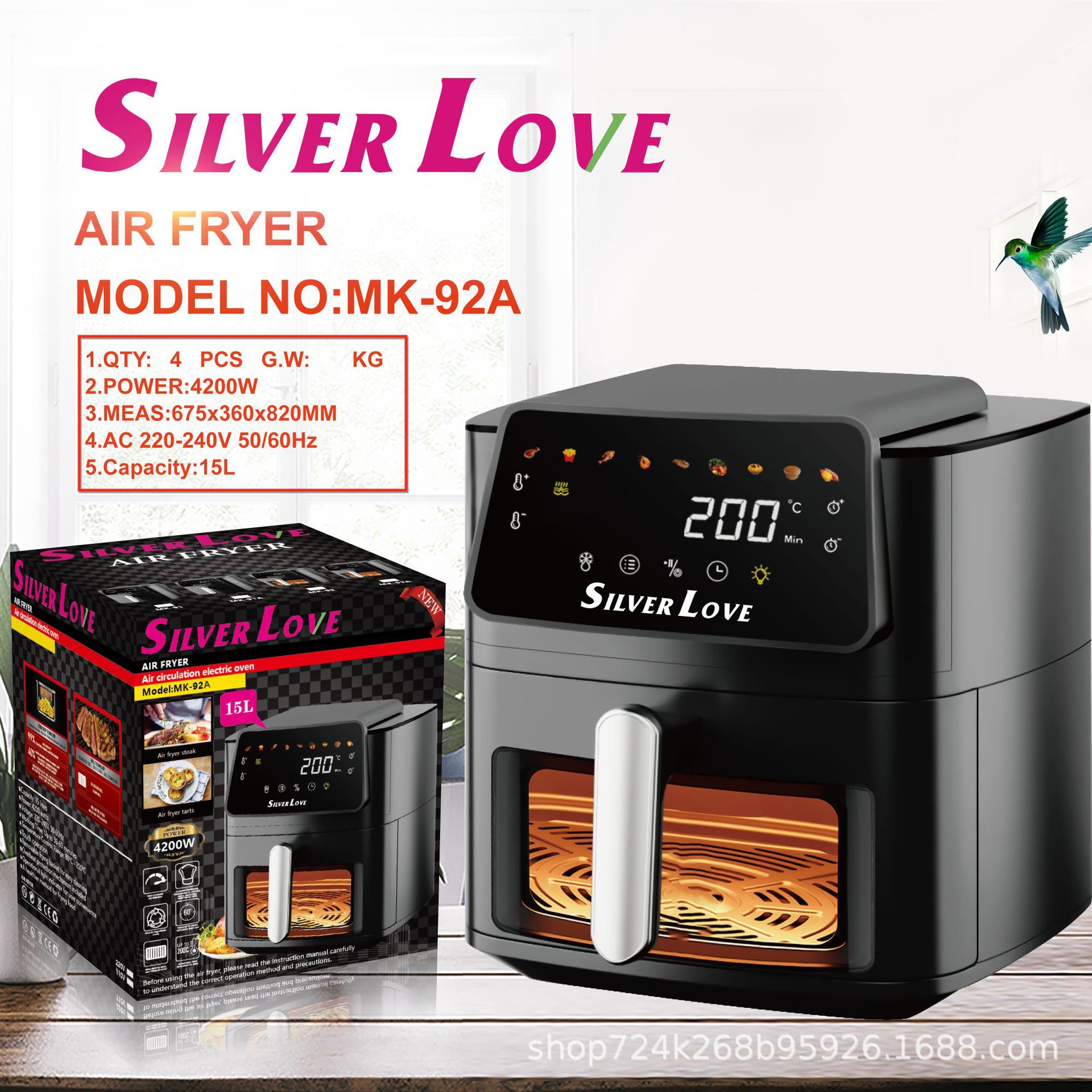Foreign Trade Export 4200W High-Power Air Fryer 12L Large-Capacity Smart Touch Household Mechanical Electric Fryer