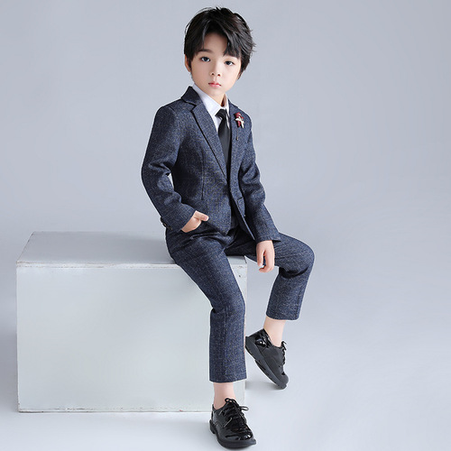 2024 Spring and Autumn New British Style Stylish Boys Solid Color Suit Dress Children's Stage Walk Show Host Dress