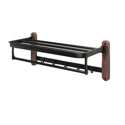 Light luxury black walnut towel rack bathroom storage rack hotel bathroom punch-free double folding towel rack