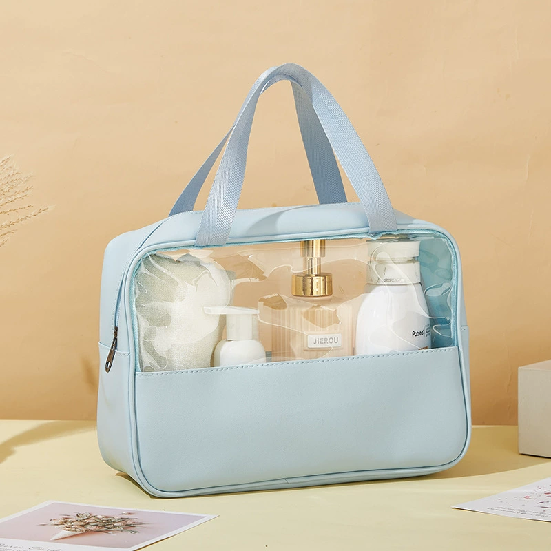 Capacious waterproof cosmetic bag PVC, polyurethane handheld storage bag for traveling