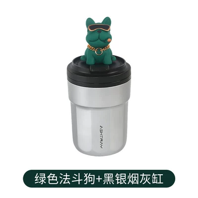 metal interior, creative coffee | Car ashtray - silver-black-ashtray-green-french-bulldog