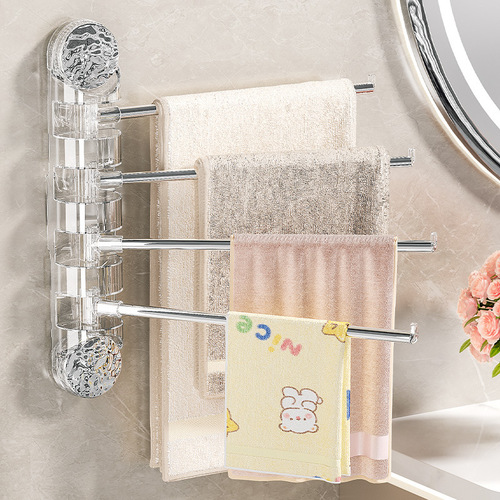 Suction cup towel rack bathroom punch-free rotating multi-rod storage rack bathroom rack bathroom toilet towel bar