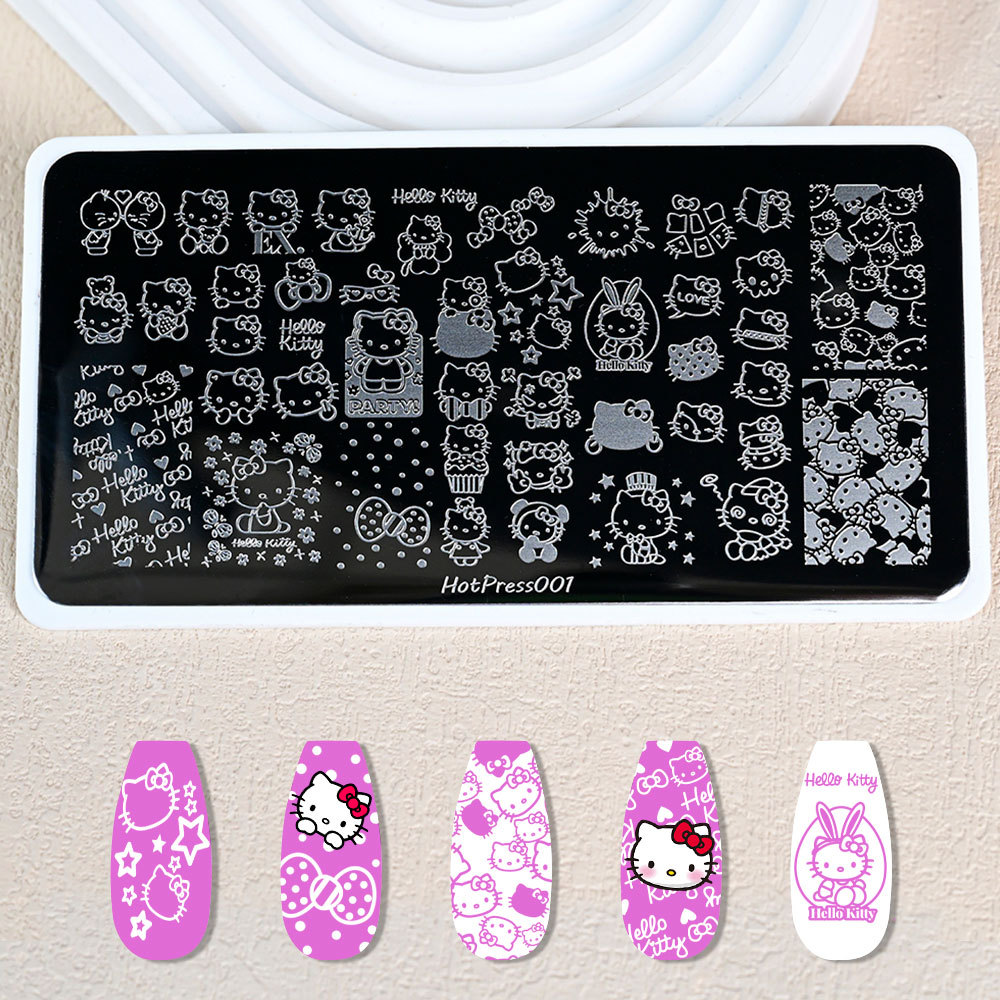 Cross-Border Big-Name Hello Kitty Pattern Nail Art Printing Steel Plate Stainless Steel Cartoon Cute Kt Cat Nail Art Transfer Steel Plate