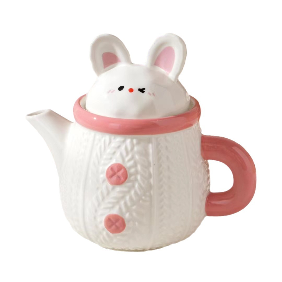 Creativo y lindo conejo hervidor de cerámica taza de agua doméstica de alto valor de cara con regalo de mano para niñas con un conjunto de tazas de agua