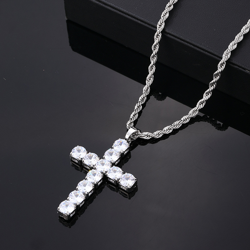 Hip-Hop Cross 304 Stainless Steel Copper Plating Inlay Zircon Men's Pendant Necklace display picture 4