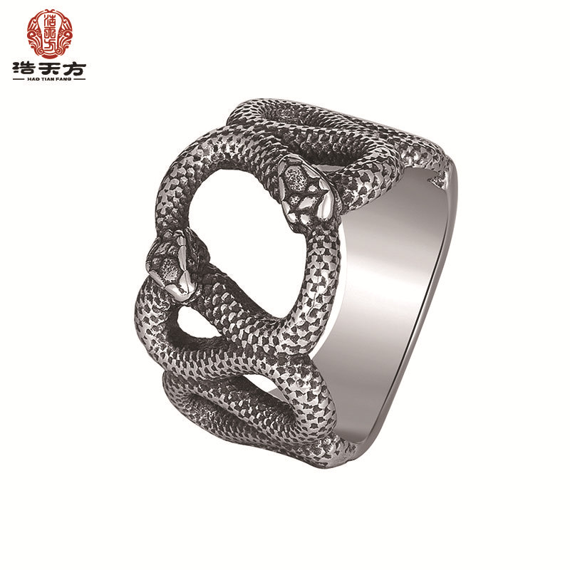 Hao Xing domineering personality double snake ring wholesale men's titanium steel ring ruffian handsome guy special non-mainstream punk jewelry