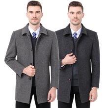 正品高级毛呢大衣中年男士夹克外套商务休闲职业翻领正装羊毛茄克