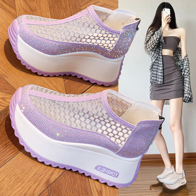Hollow-out Women's Sandals 2025 Summer New Mesh Breathable Thick Sole All-match Explosions Increased Daddy Shoes Women's Trendy Shoes