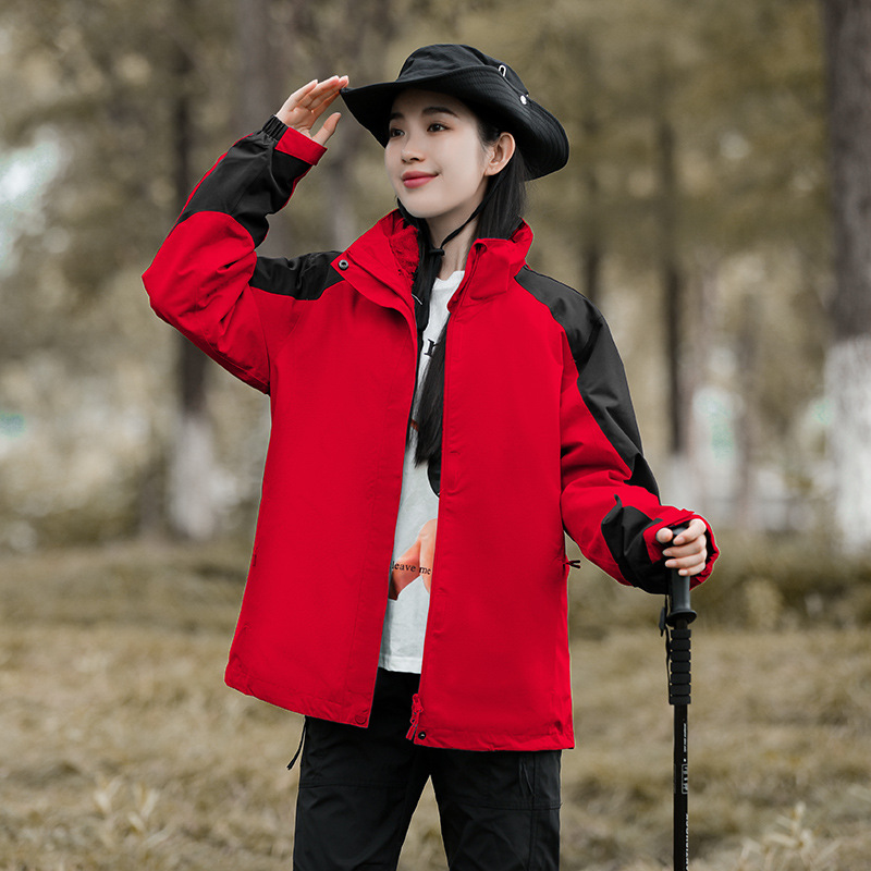 Chaqueta de pareja al aire libre tres en uno de dos piezas coral vellón espesado traje de esquí impermeable se puede imprimir logotipo