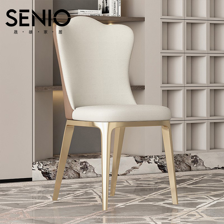 Silla de comedor de lujo ligero restaurante estilo Crema para el hogar moderno diseño minimalista Silla de respaldo de alta gama silla suave creativa