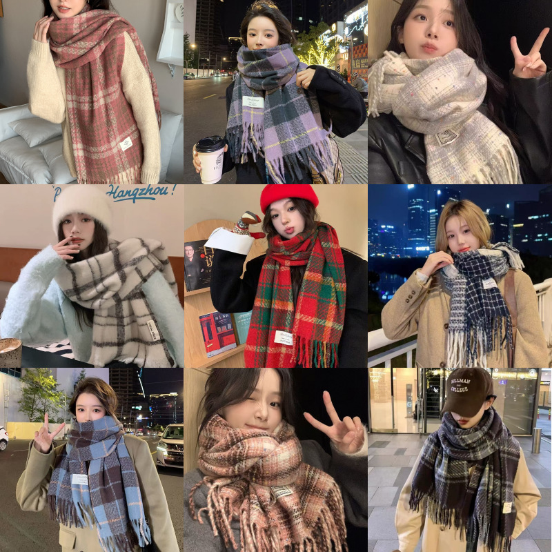 La popularidad en línea colección bufandas coreanas sensación de atmósfera de otoño y invierno para mujeres simple cuello caliente doble bordilla sopa de Navidad