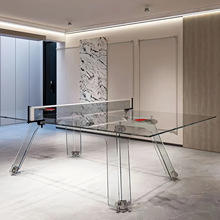 意式轻奢乒乓球桌室内家用不锈钢高级感别墅水晶透明钢化玻璃球桌