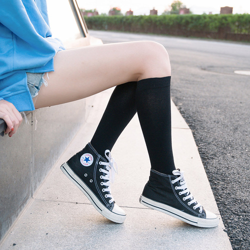 Socks for Girls JK Knee-high Pile Socks Japanese Style Autumn/Winter Women's Cotton Socks College Style Solid Color Calf Socks for Women Zhuji Sock Industry