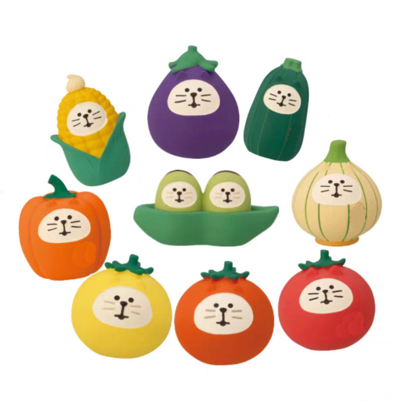 日本の猫の装飾品模擬果物と野菜のフィギュア ZAKKA トレンディなブラインドボックスシーン装飾樹脂工芸品子猫の装飾品|undefined