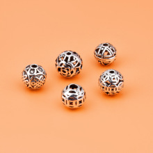 S925纯银复古DIY饰品配件散珠藏银镂空圆珠配 镂空球串珠材料