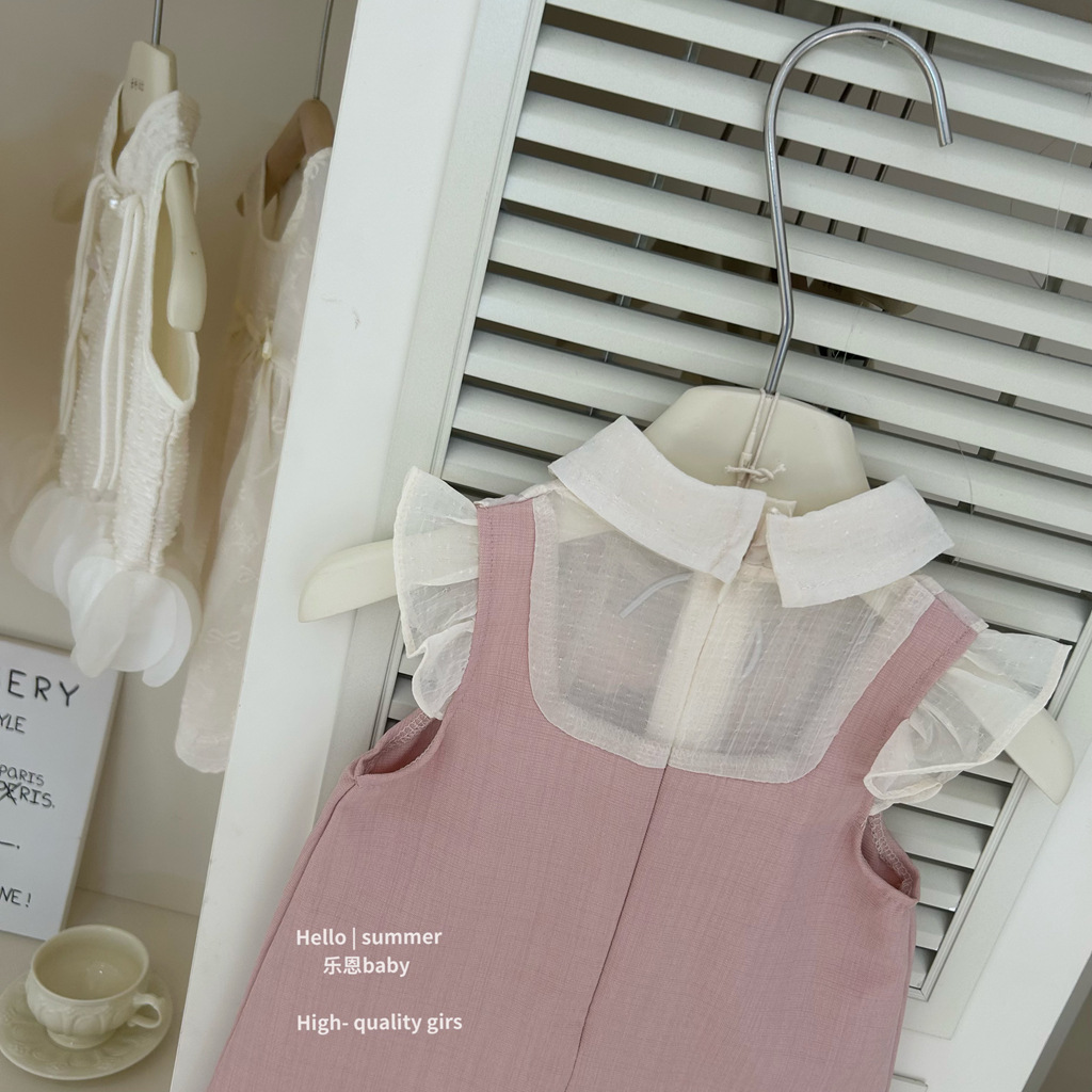 [Le En baby] Vestido de chaleco rosa de nuevo estilo de verano para niñas Vestido de malla de encaje de estilo occidental para bebés Xiaoxiang