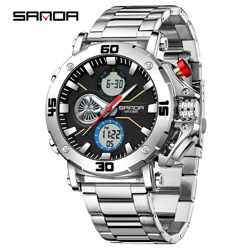 SANDA nuevo reloj electrónico deportivo impermeable para hombres reloj multifunción cuenta atrás luminoso 3350