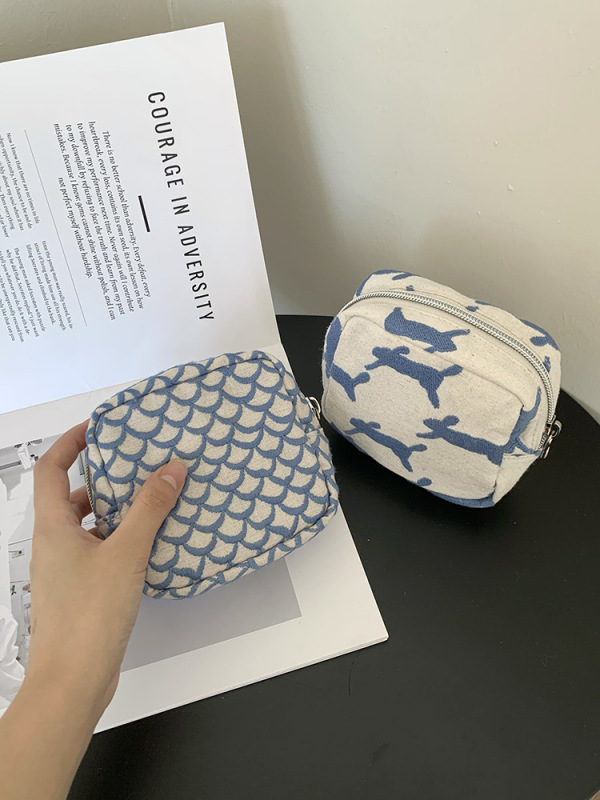 インス風刺繍小銭入れ、シンプルなポータブル化粧品収納袋、口紅袋、カード袋、データケーブル収納袋|undefined