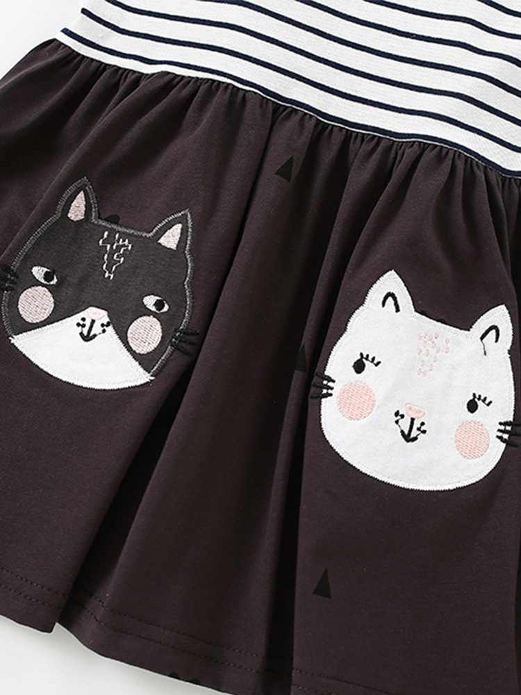 Malwee vestidos de otoño de niñas nuevos niños europeos y estadounidenses rayas de cuello redondo mangas largas falda de niña
