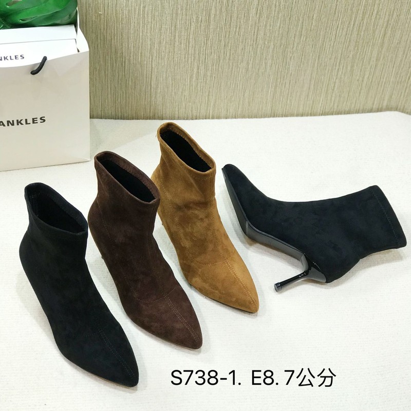 S738-1法式2025新款低跟短靴女鞋秋冬单靴绒面瘦瘦靴小裸靴子细跟|undefined