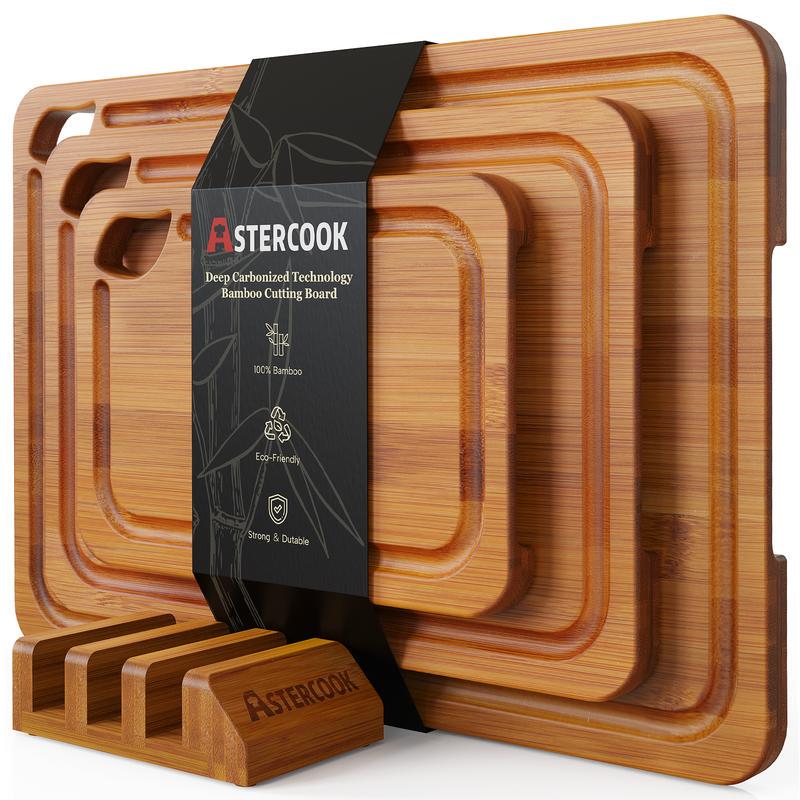 Source Factory Bamboo Cutting Board Set with Stand, Three-Piece Set for Kitchen and Home Use, Solid Wood Chopping Board for Restaurant