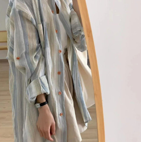 Striped Sunscreen Blouse Jacket for Women - Early Autumn 2024 New Arrival - Thin, Loose French Style Top with Design Sense, Unconventional Shirt