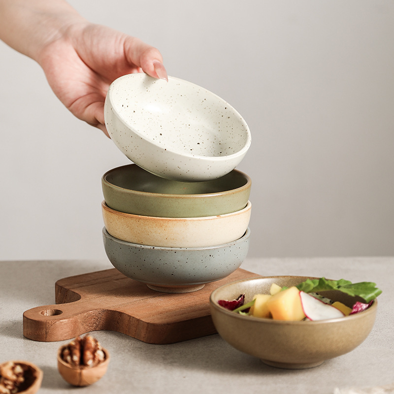 Japanese Retro Ceramic Rice Bowl Household Creative Tableware Stoneware Soup Bowl Restaurant Eating Small Bowl Snack Dessert Bowl