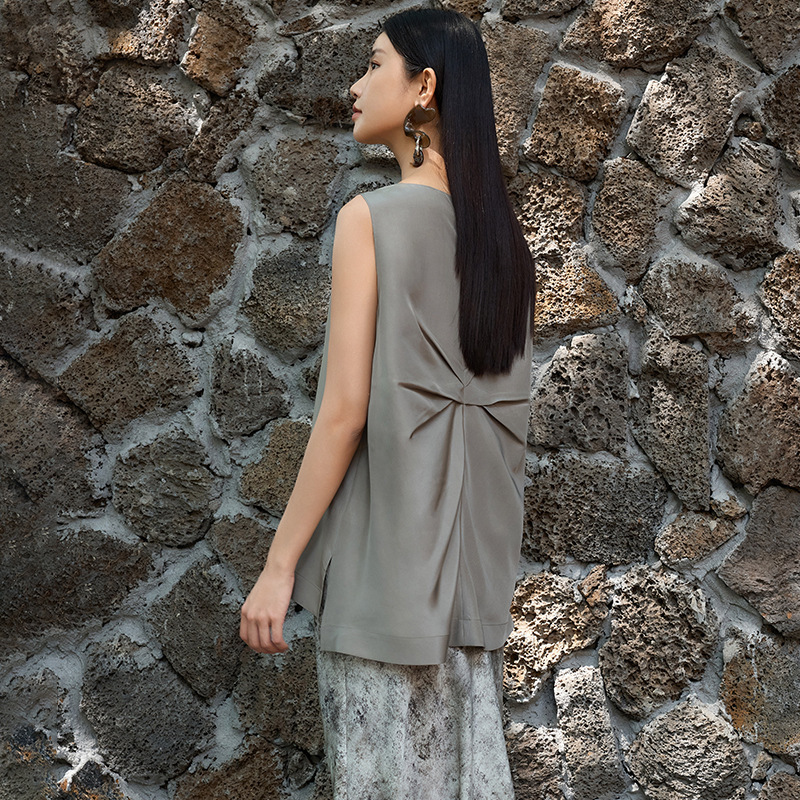 Original Designer Silk Power Spun Shirt for Women 2025 New Mulberry Silk Elegant Classy Sleeveless Top Shirt