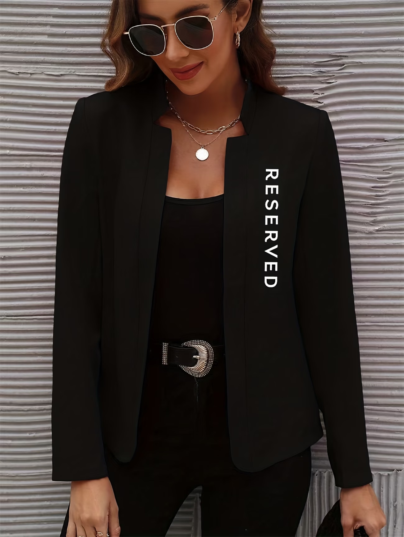 Women’s Black Blazer With Stand Up Collar Elegant Fitted Outerwear_voghion.com