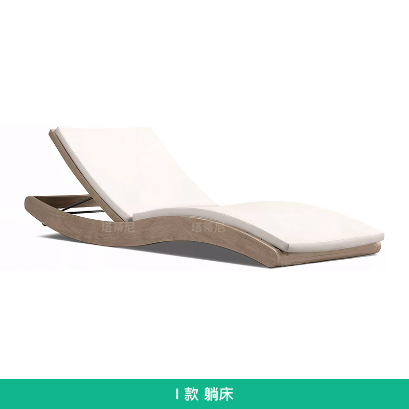 Silla de madera maciza al aire libre Villa patio impermeable muebles de protección solar Jardín al aire libre hotel playa casual cama de madera
