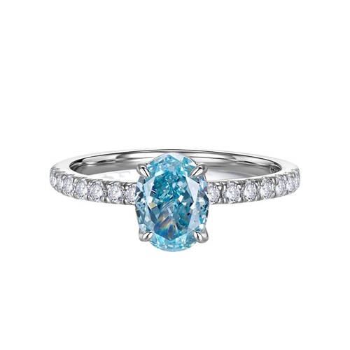 Mujing Jewelry  new style 925 silver high carbon diamond sea blue zirconium 6*8 oval radiant ring for women Mingyuan style