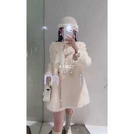 法式气质名媛小香风羽绒服重工钉珠中长款毛呢外套女冬季白鸭绒