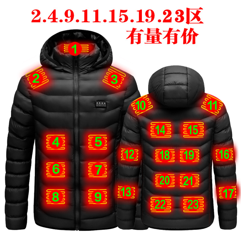 2 Zone 4 calefacción eléctrica abrigo de algodón acolchado USB carga térmica abrigo acolchado de algodón Distrito 9 calefacción inteligente abrigo acolchado de algodón con capucha invierno de los hombres engrosada zona