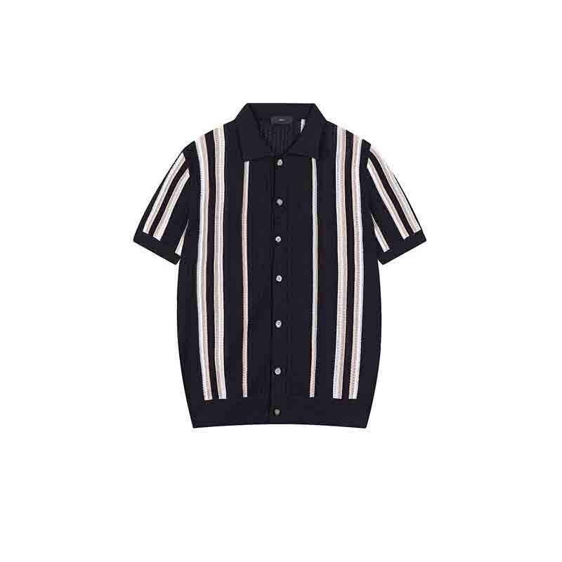 Polo camiseta de punto camiseta de manga corta hombre solapa rayas huecas viejas camisas de viento de verano hielo seda fábrica transfronteriza al por mayor