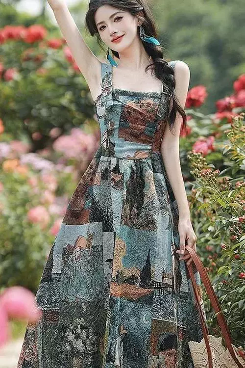 Женская одежда ранней весны 2025: новый высококачественный тонкий принтованный повседневный платье-рубашка с эффектом стройности, французский костюм из двух предметов