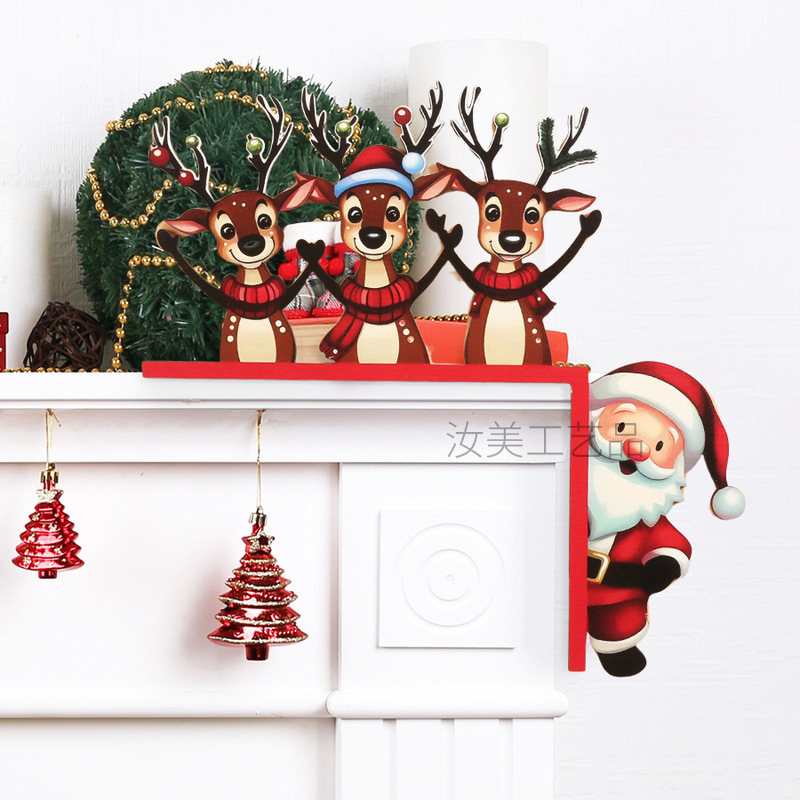Amazon クリスマスドアコーナーウォールステッカー木製工芸品サンタクロースクリスマスイブドアフレーム木製クリスマス装飾|undefined