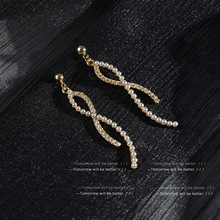 S925银针交叉锆石珍珠耳环女法式小众温柔气质设计感耳钉耳饰批发