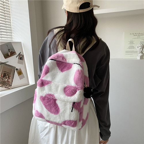 Harajuku-style Backpack for Girls, Cute Ins Double Backpack with Plush Design,  Korean-Style Student Bag, Soft-Girl Dual-Shoulder Bag